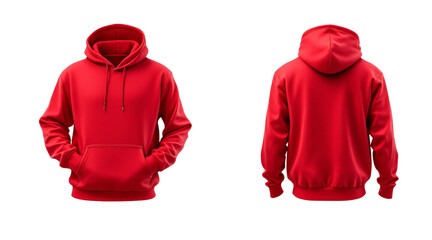 Red Hoodie Mockup, Front and Back Views on Transparent Background