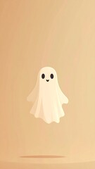 Pixel Art of a Cute Ghost Floating on Beige Background for Graphic Design