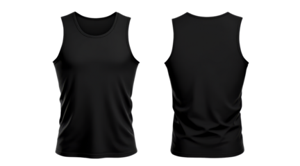 Black Tank Top Mockup, Front and Back Views on Transparent Background