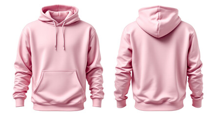 Pink Hoodie Mockup, Front and Back Views on white background
