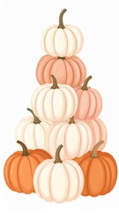 Stacked Pastel Pumpkins in Autumn Colors on White Background for Seasonal Display
