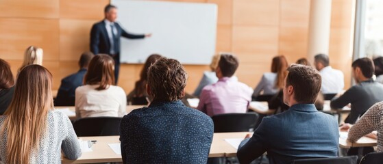 The corporate audience listening to a presenter in a modern training room
