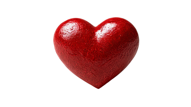 Red heart isolated on transparent background — high-resolution PNG cutout icon for love, romance, Valentine projects, social media stickers, wedding invitations, greeting cards, web and app UI