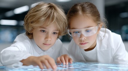 Interactive science experiment by children laboratory environment educational content focus on learning and curiosity