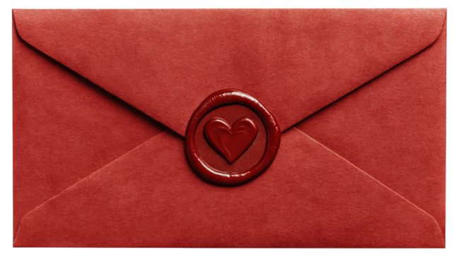 Red love letter envelope with wax heart seal — high-resolution transparent-background PNG cutout, isolated romantic stationery for invitations, greeting cards, wedding suites and valentine’s day - Powered by Adobe