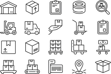 Delivery and logistics icons vector set for shipping transportation and warehouse management system design