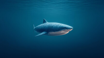 Fototapeta premium Shark powerful body concept, A majestic shark swimming gracefully in deep blue ocean waters.