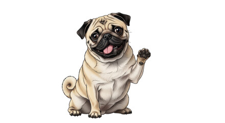Isolated Cartoon Pug Waving