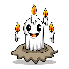 Spooky Floating Candles Forming Smiling Ghost Face Vector Illustration for Halloween Decor, Haunted Night Party, Scary Digital Artwork