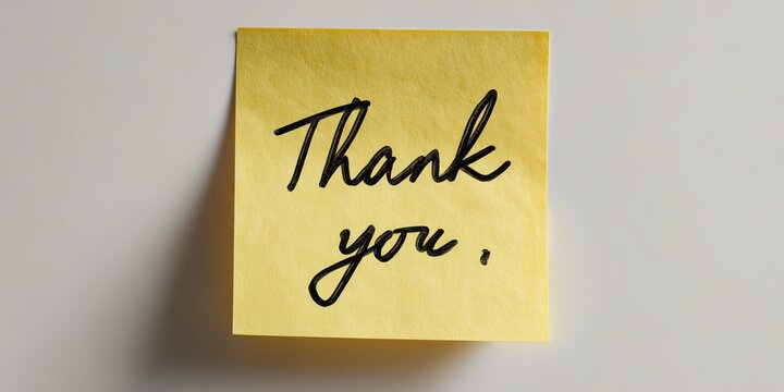 Elegant handwritten thank you note on yellow sticky paper emphasizing appreciation gratitude positive message and professional communication for workplace or personal use