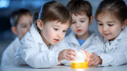 Children engaging in science experiment classroom educational activity indoor close-up curiosity and learning