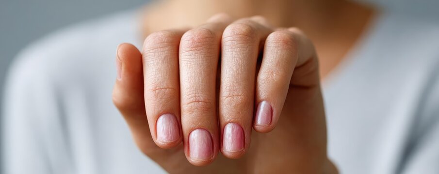 Poor circulation in finger due to Raynaud's syndrome concept. Elegant hand with manicured nails against a soft background.