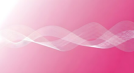 Photo of abstract background with flowing white wavy lines made of dots on a pink gradient, representing movement and technology
