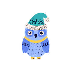 Cute and simple owl in a winter hat and scarf.