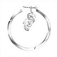 Fototapeta premium Elegant Silver Hoop Earrings with Floral Detail isolated on White Background