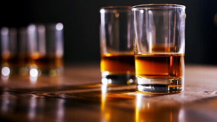 Golden liquor in crystal glasses on a wooden surface creating a luxurious drinking experience - Powered by Adobe
