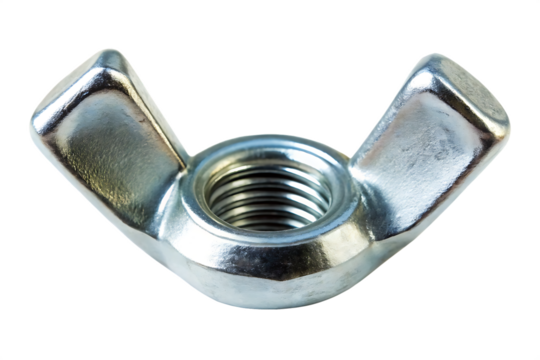 Galvanized steel wing nut with a coarse thread for use in heavy-duty agricultural machinery isolated on  white Background ,PNG.AI .Generated.