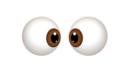 Two cartoonish eyeballs with brown irises and black pupils looking at each other isolated on a transparent background