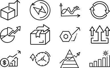 Business Growth Line Icons Set – Finance, Analytics, Investment, Marketing, Data Chart, Strategy, Profit, Economy, Startup, Graph Symbol Pack, Vector Illustration