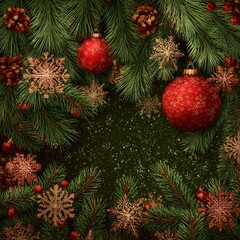 christmas tree branches with cones