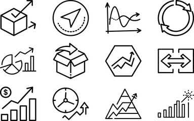 Business Growth Line Icons Set – Finance, Analytics, Investment, Marketing, Data Chart, Strategy, Profit, Economy, Startup, Graph Symbol Pack, Vector Illustration