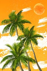 Orange Sunset Palm Trees Tropical Summer Background