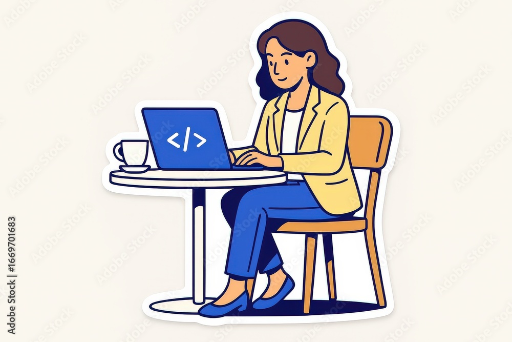 Aufkleber dynamic female programmer engaged in innovative coding practices at a stylish café setup creating cu