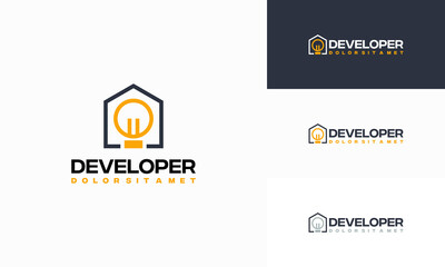 House electricity logo designs concept vector, Idea bulb and House logo template designs