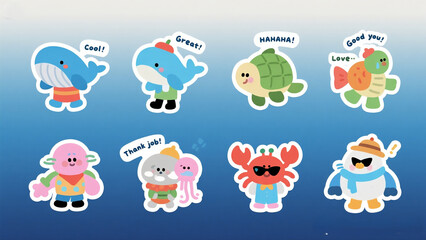 Fototapeta premium Cheerful Aquatic Animal Stickers for Joyful Expression
