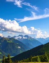 Obraz premium Mountain Range View, Summer Day, Alpine Scenery