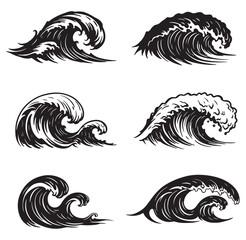 Naklejka premium Collection of vector illustrations depicting black and white japanese wave art design