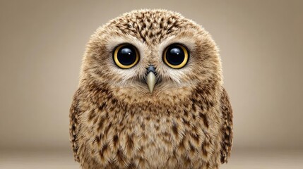 Shocked owl reacting in surprise concept. A close-up of a cute owl with large, expressive eyes.