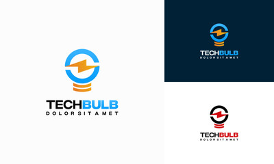 Tech Bulb logo designs concept vector, Bulb and Thunder logo template icon