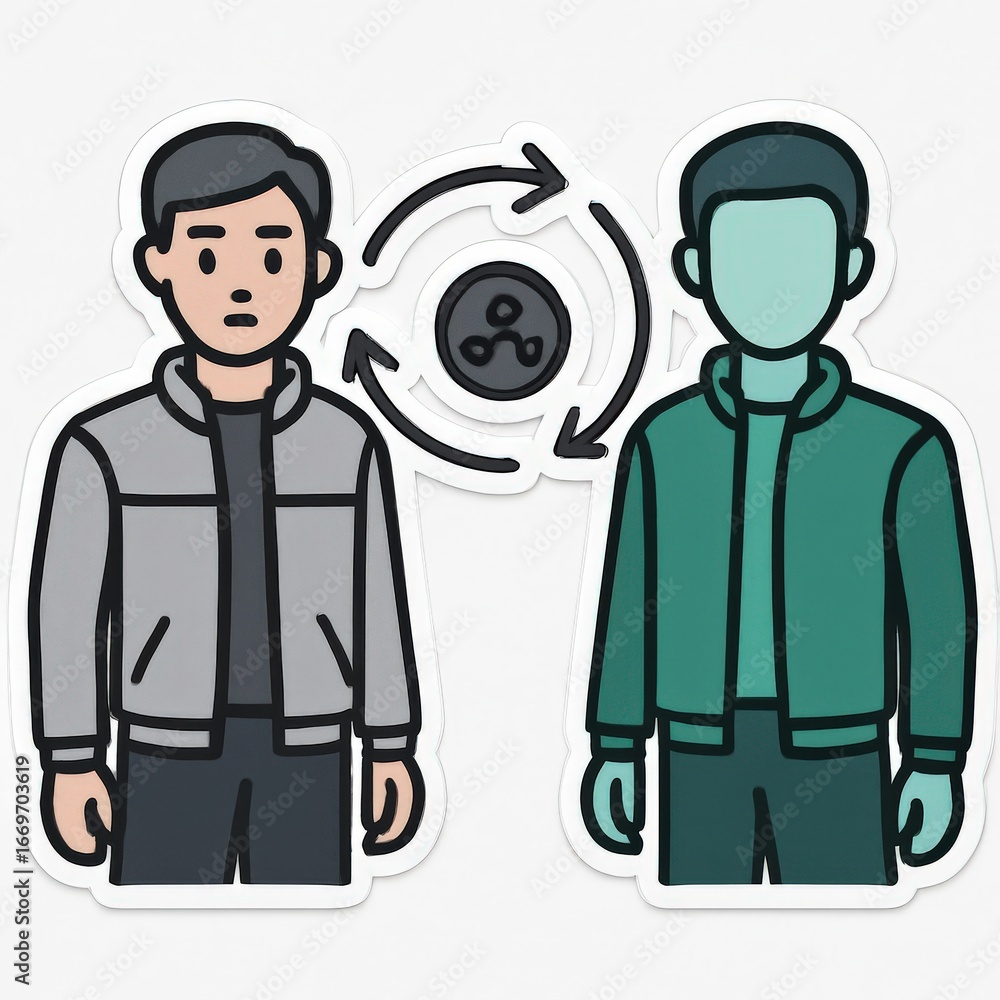Poster two male figures illustrated with distinct wardrobe styles showcasing unique expressions of emotion 