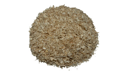 Heap of light beige wood shavings creating a textured surface pattern