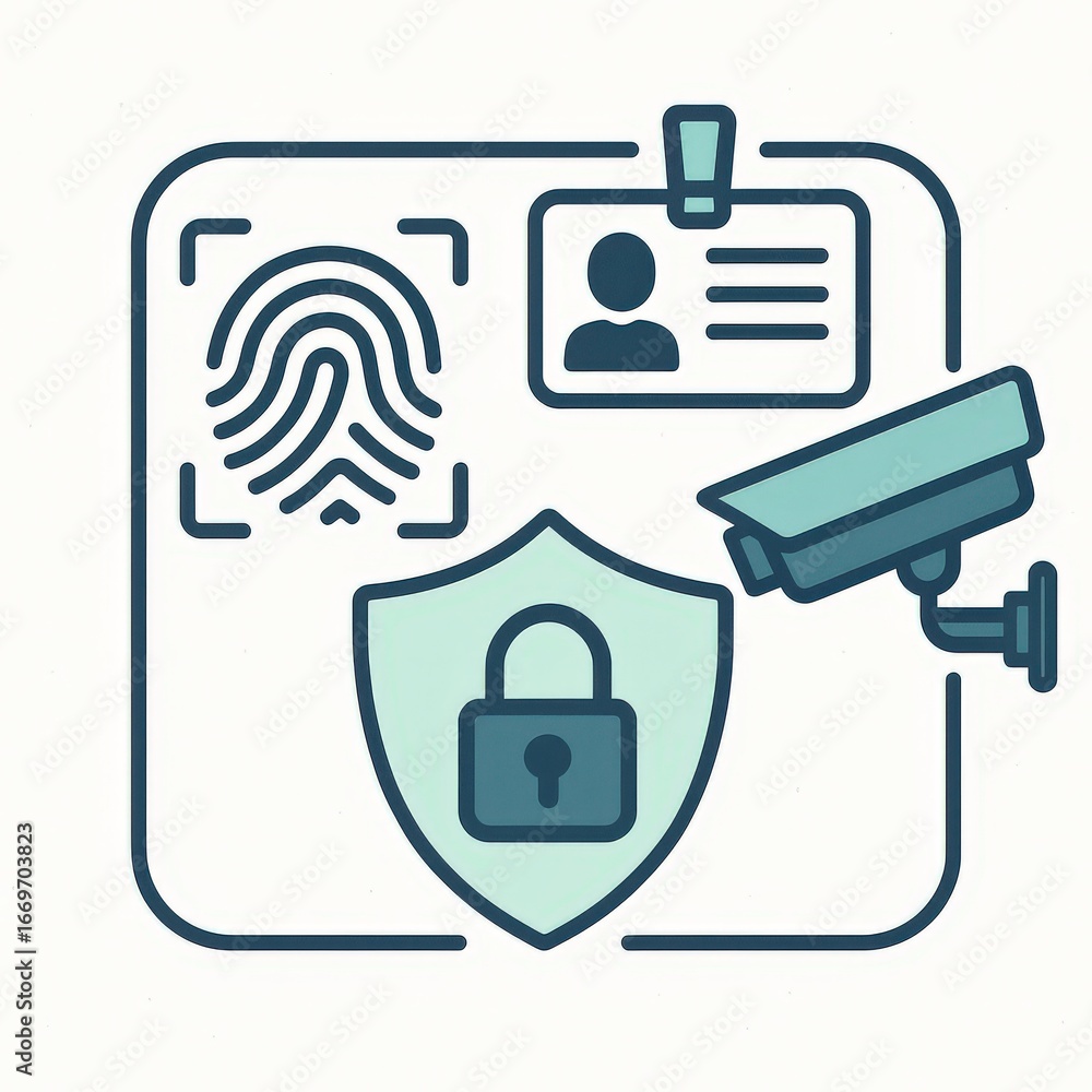 Aufkleber advanced security concepts illustrated with fingerprint scanning identity verification camera survei