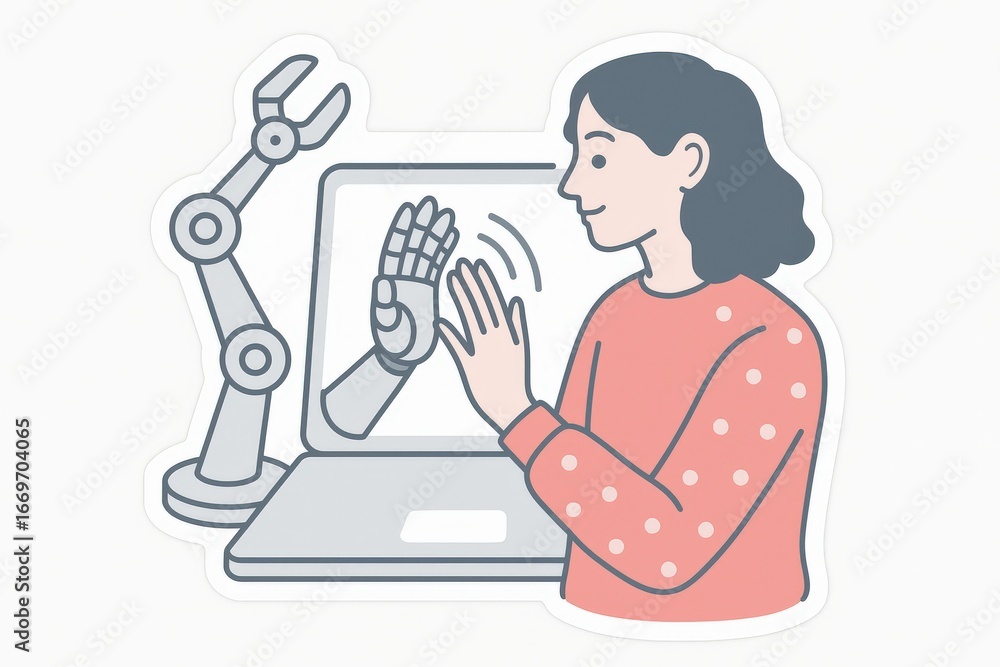 Poster human and robotic interaction in a digital environment showcasing connection through technology emph