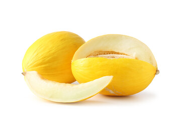 Fresh ripe melons isolated on white. Summer fruit