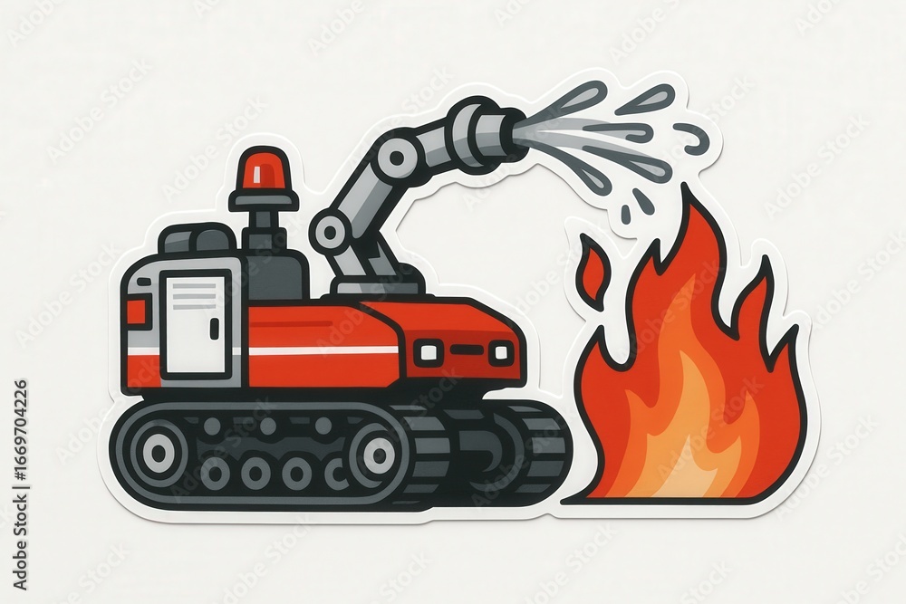 Poster innovative firefighting vehicle equipped with advanced hose mechanism extinguishing flames in a dyna