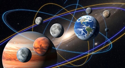 Earth mars jupiter moon planets solar system space galaxy cosmos universe astronomy exploration orbit art