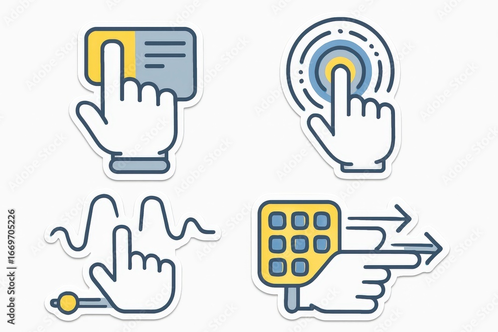 Poster illustrative concepts of user interaction and digital functionality showcasing human touch and techn