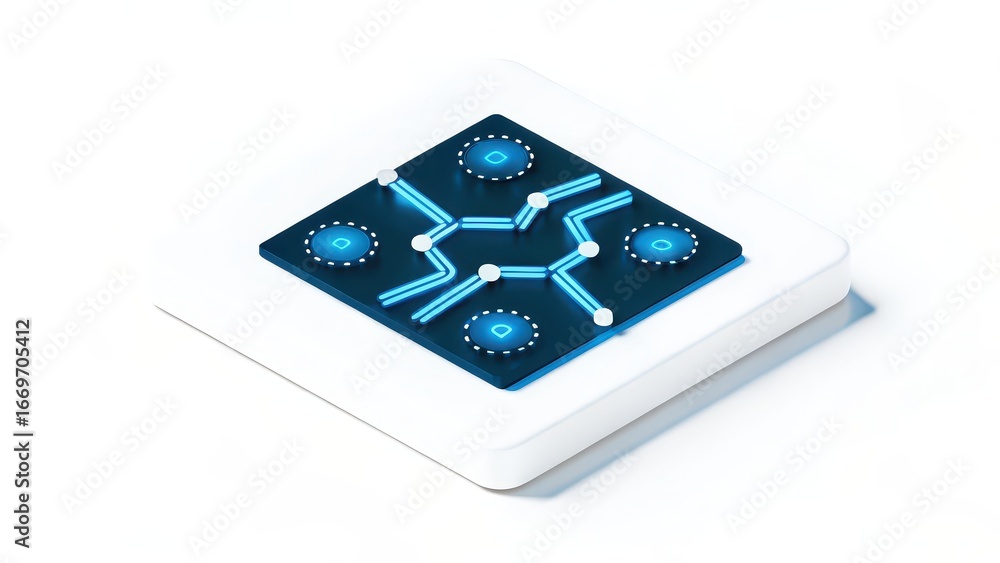 Aufkleber frozen crystal lattice model abstract circuit design on a square platform with blue accents and whit