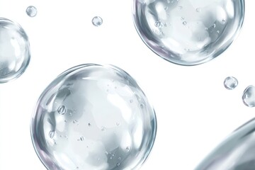 Translucent bubbles with iridescent highlights, floating against a plain white background