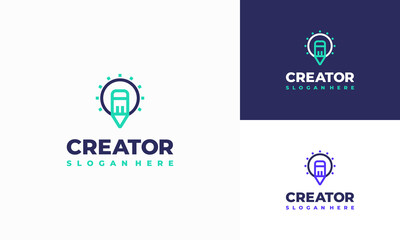 Creator logo designs concept vector, Idea Bulb and Pencil Logo template