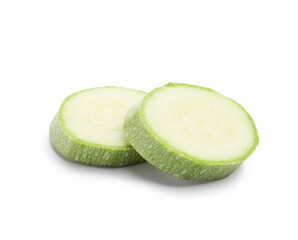 Slices of fresh zucchini isolated on white
