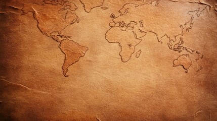Antique world map illustration on aged paper suitable for vintage themes