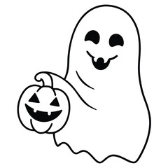 ghost with pumpkin line art vector icon
