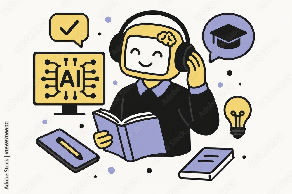 Aufkleber ai driven learner immersed in knowledge with digital tools highlighting innovation adaptability and 