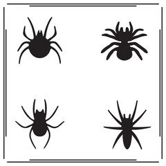 Silhouette of Spiders in Various Poses - Black and White Arachnid Icons - Vector Illustration for Wildlife, Insect, and Nature Conservation Projects