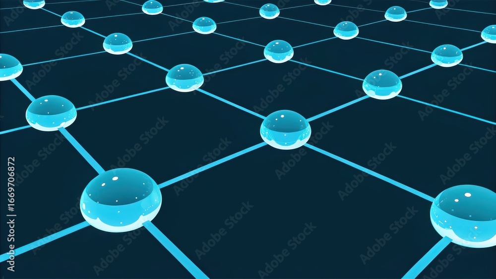 Aufkleber frozen water molecule simulation abstract blue network design featuring circular nodes connected by 